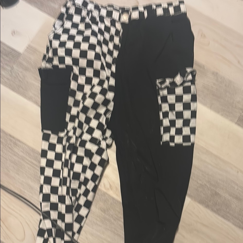 Hot Topic Black and White Checkered Track Pants